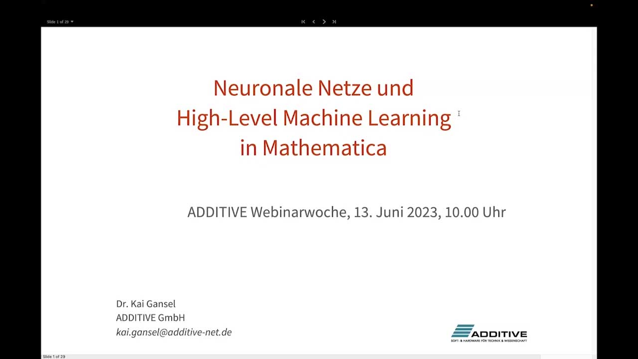 ADDITIVE Webinarwoche 2023 - Wolfram Machine Learning & Neuronale Netze